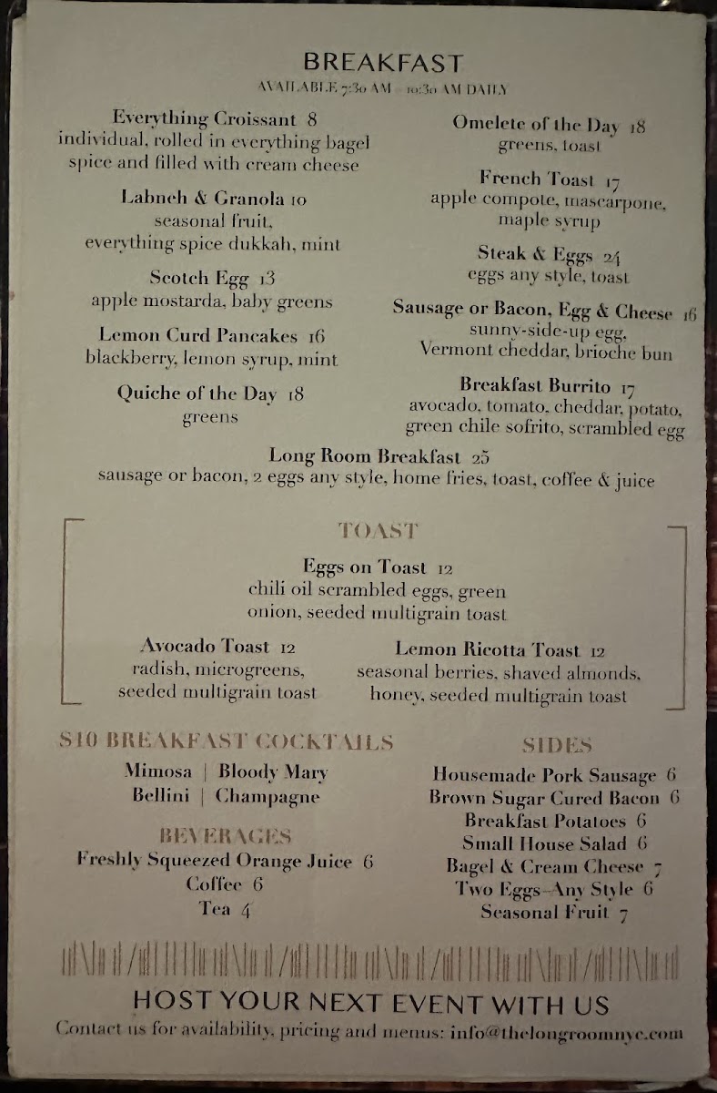 The Long Room Menu - Image 1